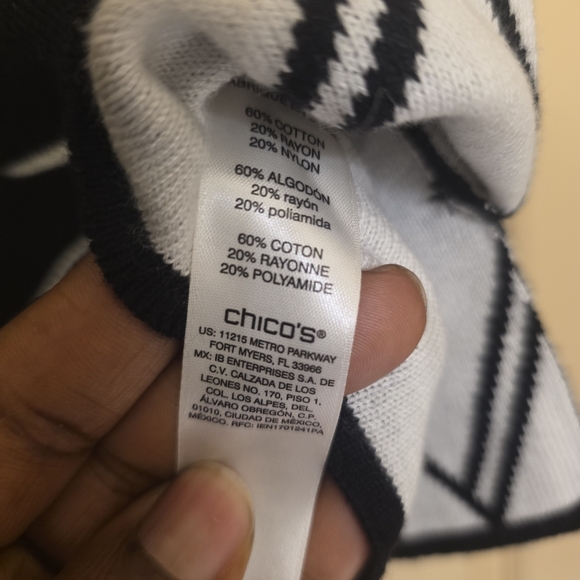 NWT Chico's Diamond Jacquard Classic Funnel Knit Pullover Top 3/4 Sleeve Sz 1 - Picture 8 of 12